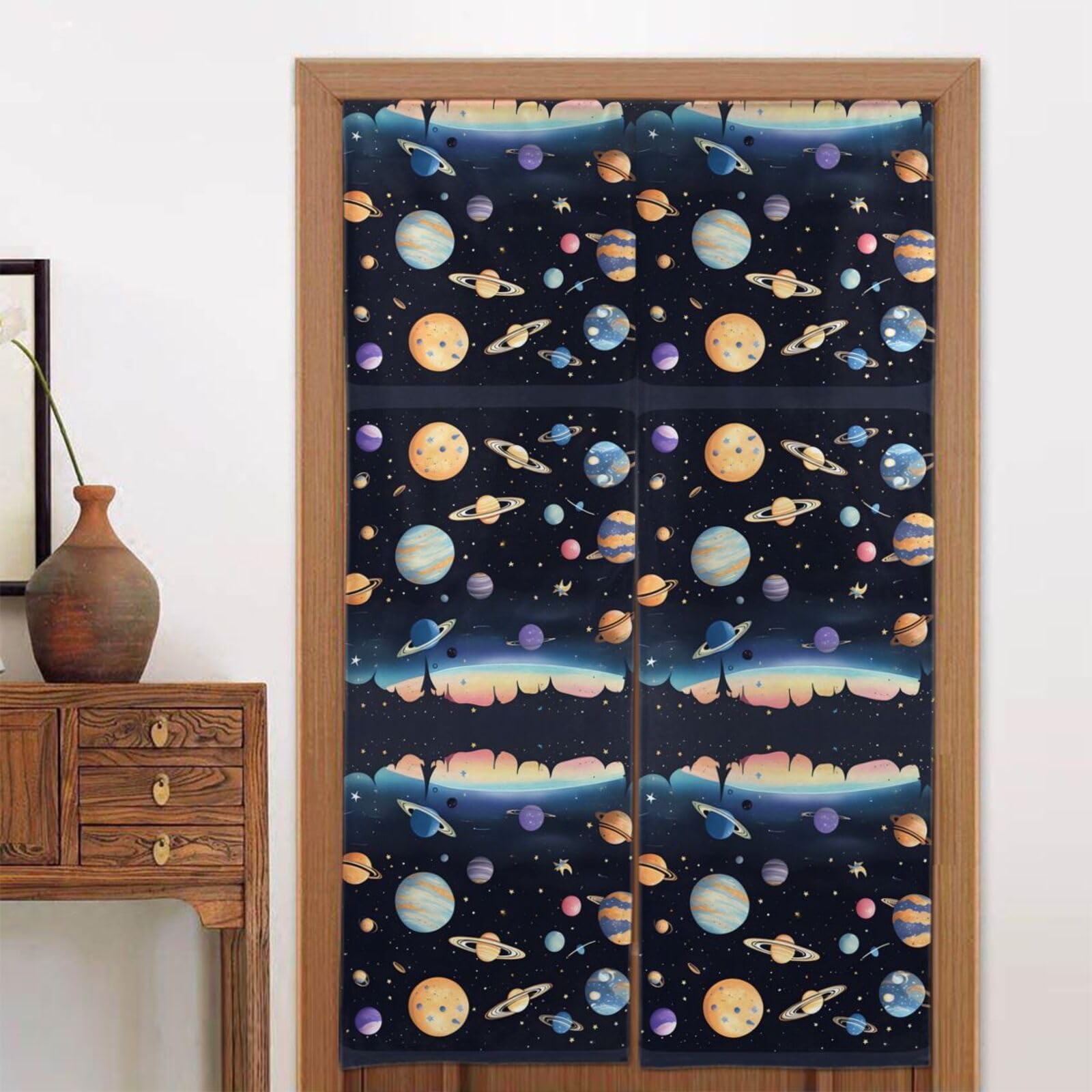 CNTDBU Saturn Jupiter Earth Door Curtain 34x56 Inch-Room Divider Panel for Privacy, Entryway Screen for Kitchen Bedroom
