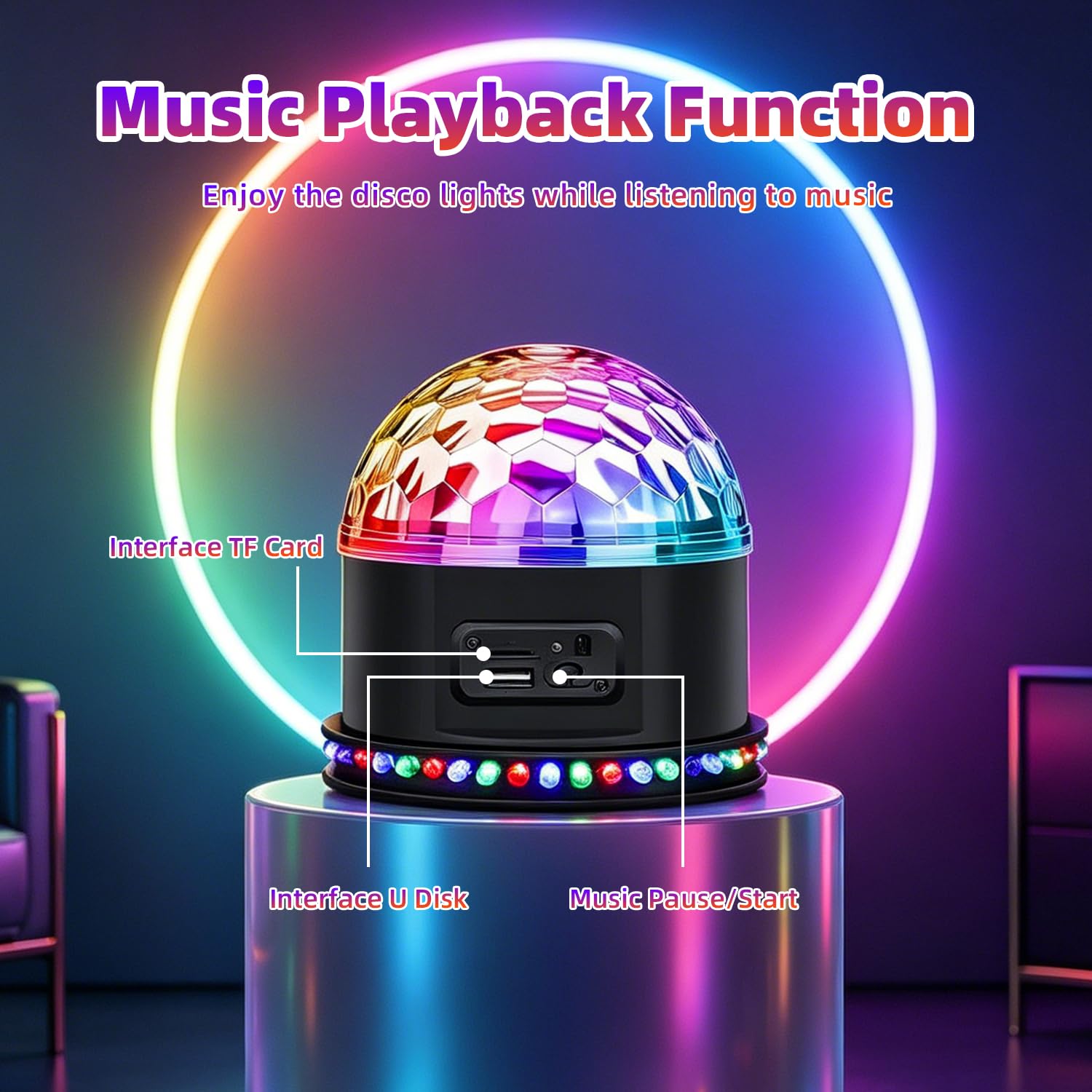 Boule Disco, Gomifie Boule à Facette 54 LEDs avec Lecteur de Musique et Haut-parleurs Doubles, Jeux de Lumière pour Soirée avec 3 Modes Activés et 3 Modes Spécaux pour DJ, Noël, Bar et Fête