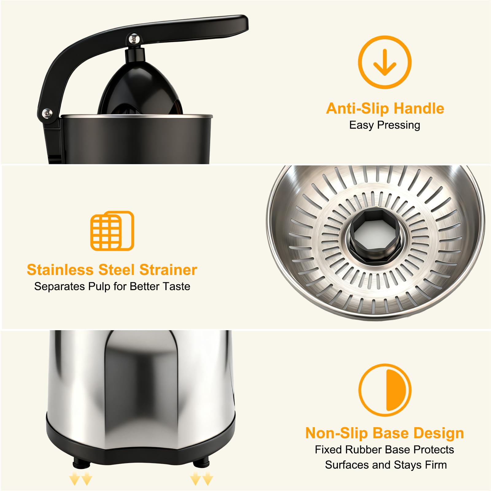 Romon Presse Agrumes Électrique, Presse Electrique Machine a Jus 85W Manuel Petit en Inox 2 Sens Rotation Système Anti-goutte sans BPA pour Oranges Citron Agrumes
