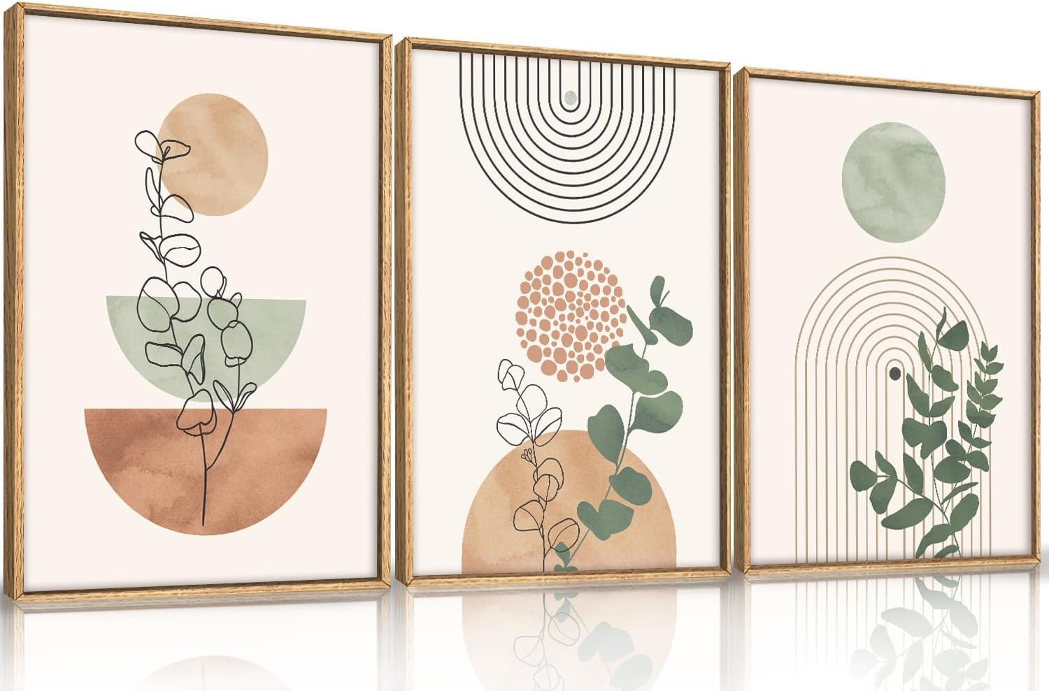 HPNIUB Sage Green Framed Canvas Prints Wall Art Set, Abstract Botanical Boho Wall Decor, Minimalist Geometric Line Leaf Canvas Artwork for Living Room, Bedroom,Office,Bathroom (Boho4 40x60cm)