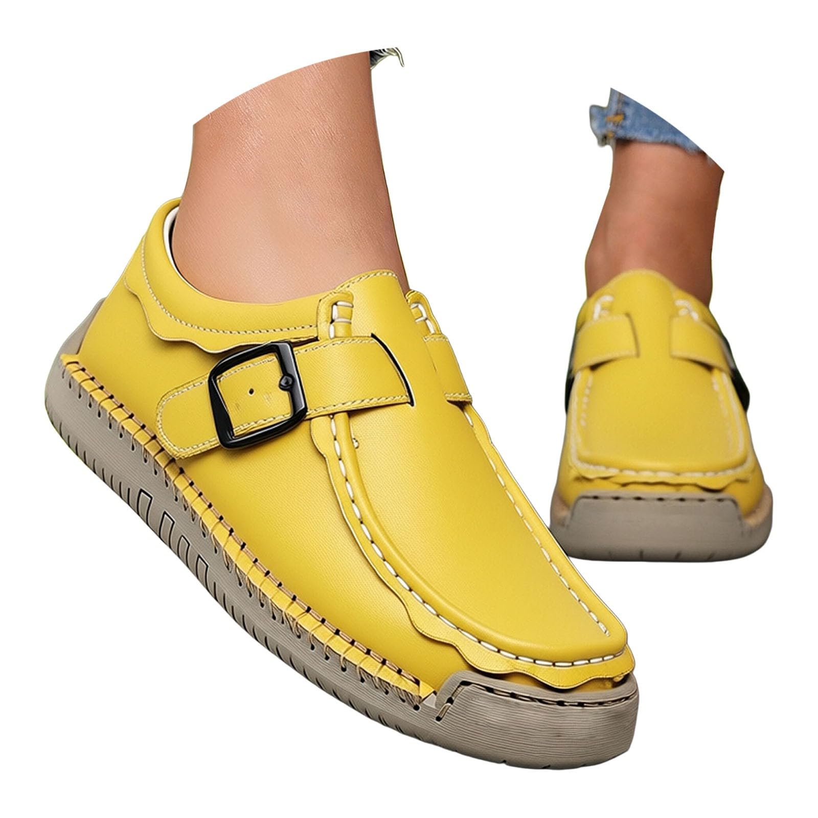Generisch Slip In Sneaker Damen Sommer Slipper Leder Flachschuhe