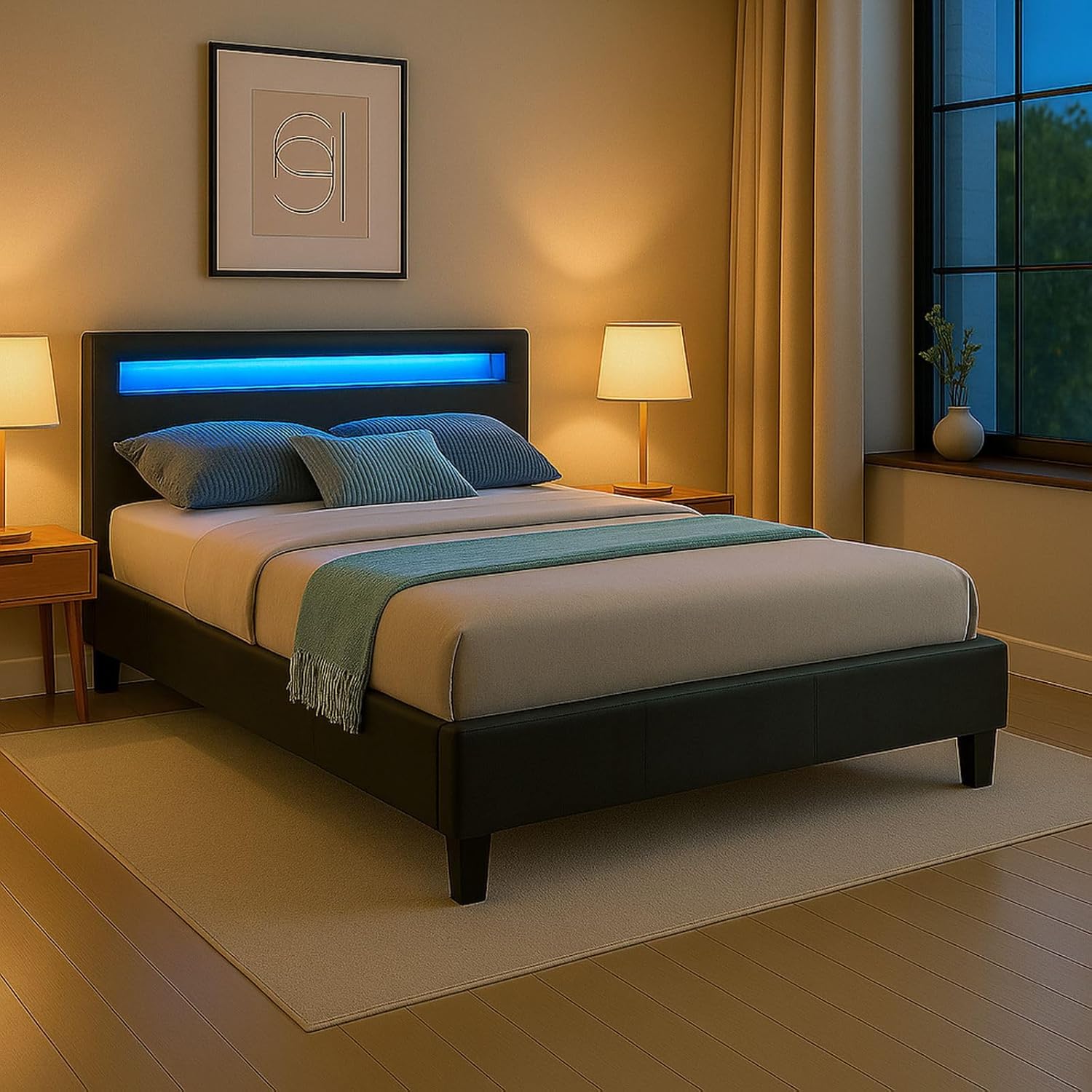 CARO-Möbel Polsterbett MIRASOL mit LED Beleuchtung Einzelbett Kunstlederbett, in schwarz, 120 x 200 cm, inklusive Lattenrost