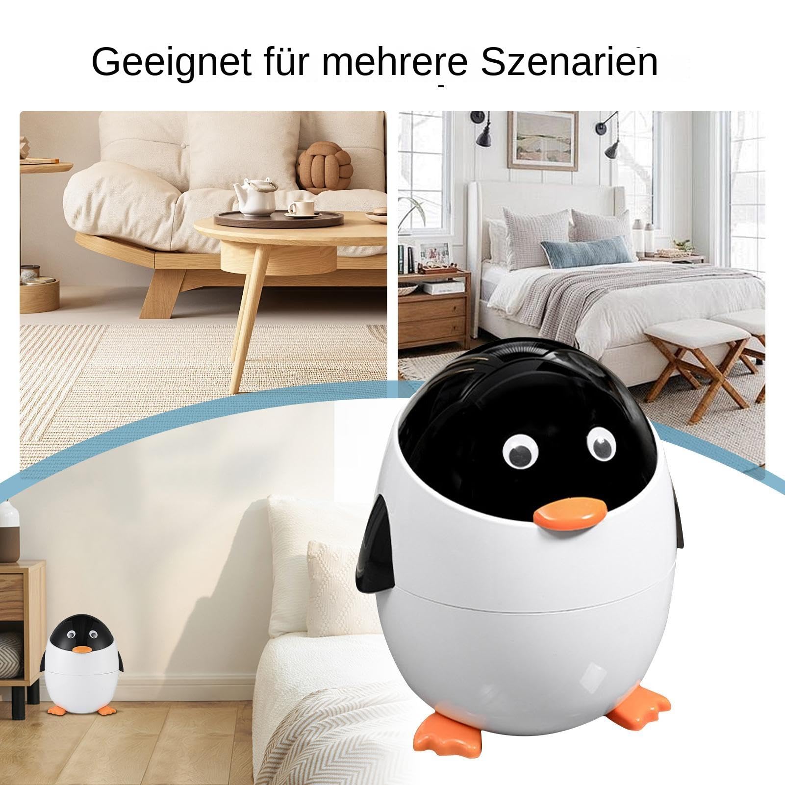 Desktop-Mülleimer, Pinguin-Mülleimer mit Deckel, Mülleimer in Tierform, Küchen-WC-Schlafzimmer-Mülleimer, Papierkorb für Küche, Wohnzimmer und Schlafzimmer