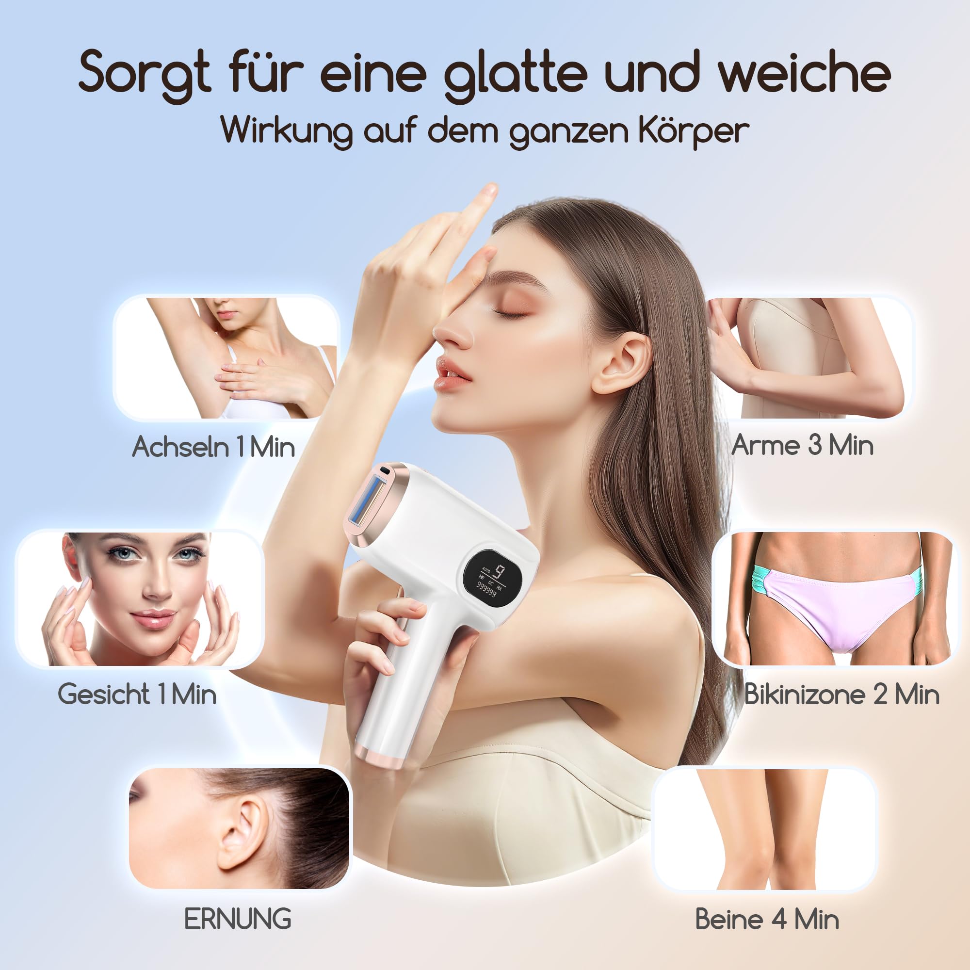 IPL Geräte Haarentfernung, Laser Haarentfernung, mit 3 Erweiterte Funktionen HR/SR/HR+,9 Energiestufen,999,999 Lichtimpulse für Männer,Frauen,Ideal für Gesicht,Körper