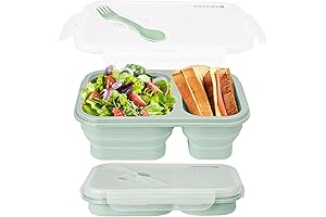 Innovative 2-Compartment Green Collapsible Lunch Containers with Utensils