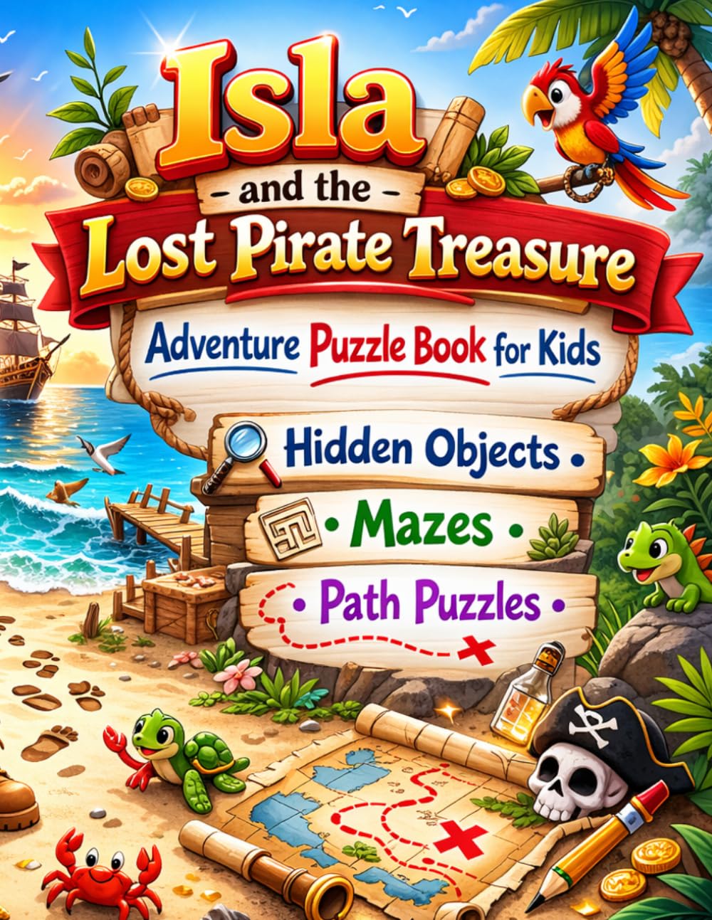Isla and the Lost Pirate Treasure: Adventure Puzzle Book for Kids Ages 6–9 Hidden Objects • Mazes • Path Puzzles