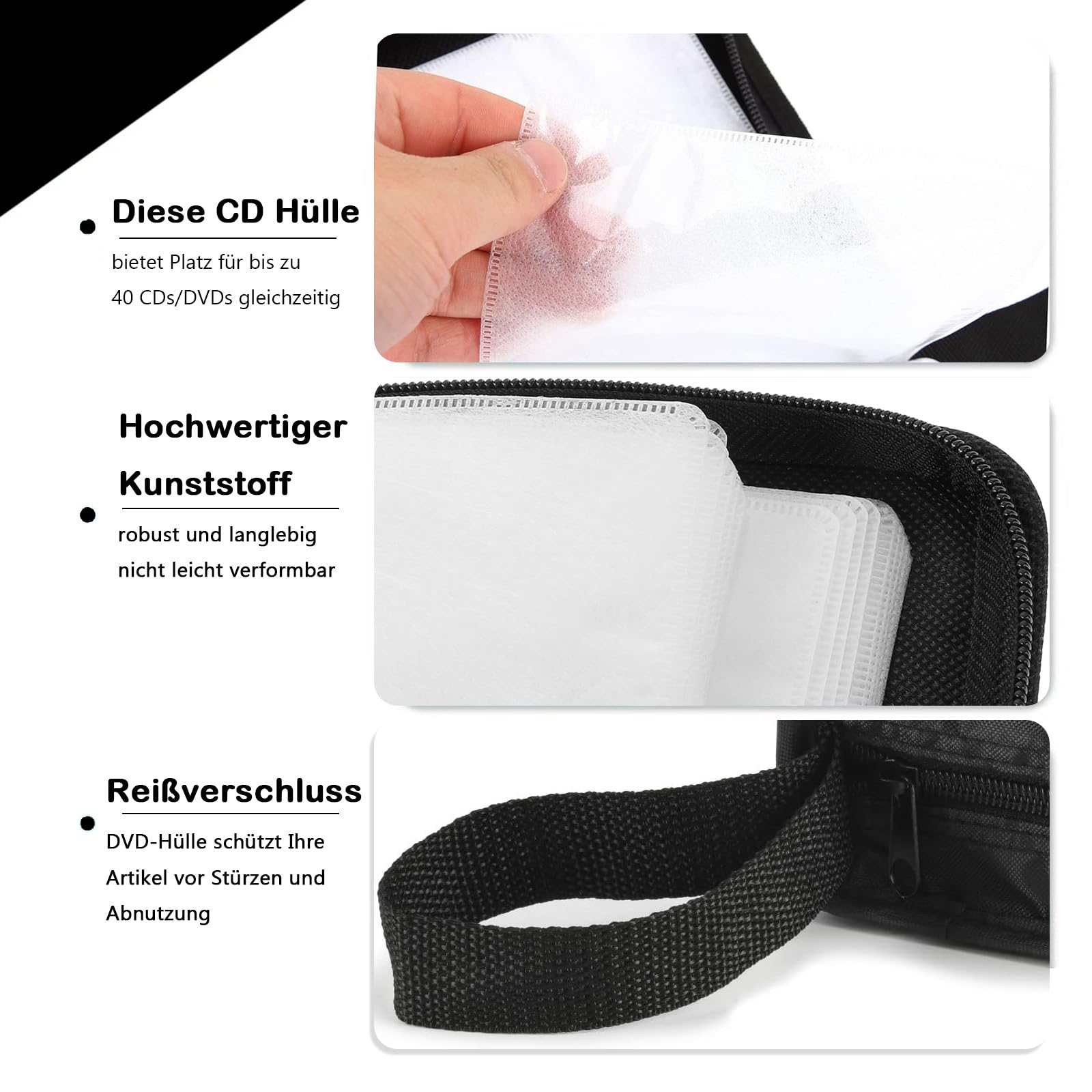 Porta CD Custodia, Dvd Organizzatore, Protable Oxford Panno 40 Dischi CD, Cerniera Custodia Organizer per Dischi Protettivi per Viaggi in Auto, Blu