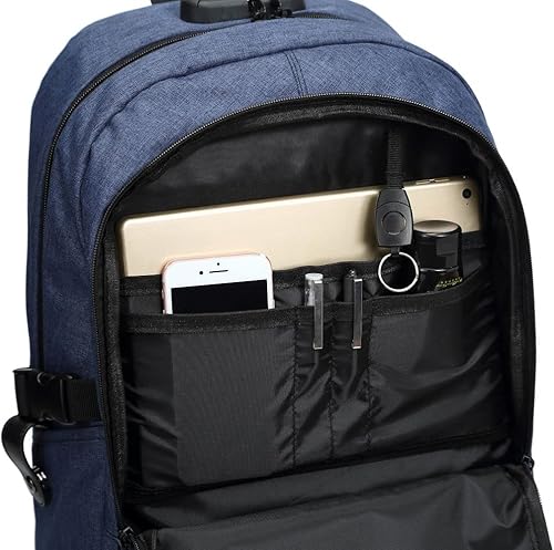 Miniatura 9 de VarietyAthletics - Juego de mochila y estuche organizador para laptop de 19 pulgadas, puerto USB para auriculares, antirrobo, impermeable, viajes,