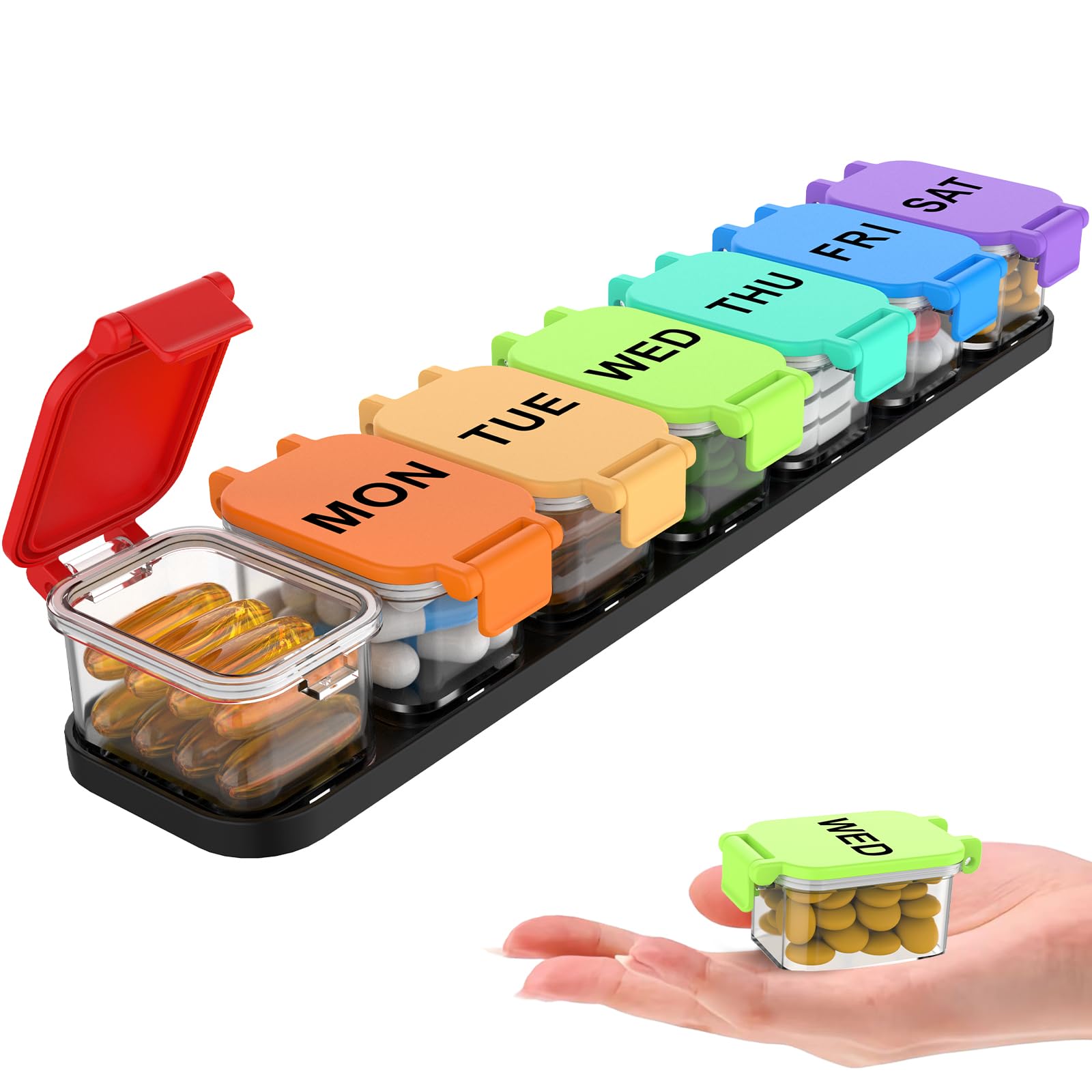 Extra Large Weekly Pill Organizer 7 Day - Portable Daily Pill Box with 7 Detachable Compartments Vitamin Holder