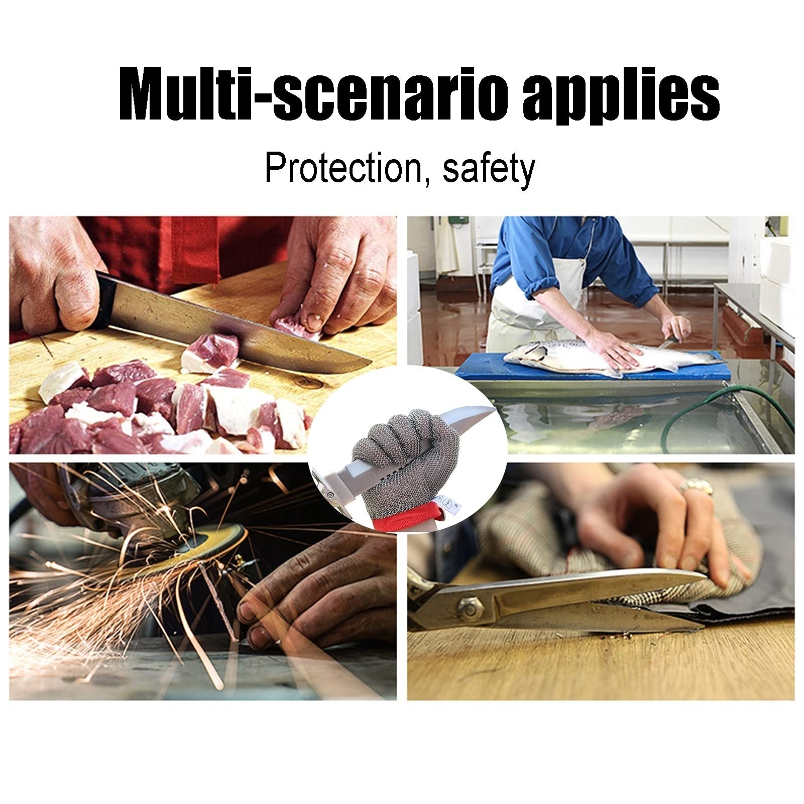 Gartenhandschuhe Sicherheit Arbeitshandschuhe, Schnittbeständige Edelstahl-Handschuhe, Schutzhandschuh Für Fisch In Der Küche Metzger Zu Töten, Mit Befestigungslaschen, Bequem Und Flexibel