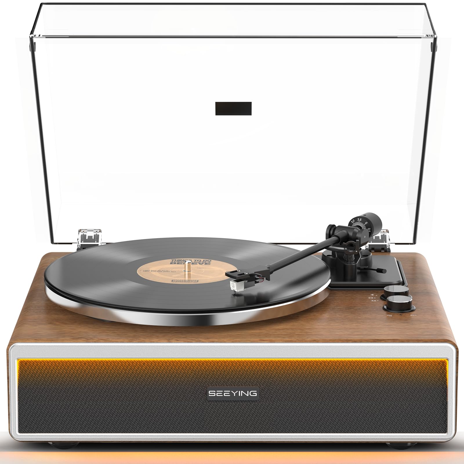 View 1 of **Damage to the unit, sliced/cracked lid and broken head unit arm and missing needle
** SeeYing Vinyl Record Player with Built-in Speakers