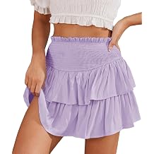 HERBATOMIA Womens Mini Layered Skirt Ruffle High Elastic Waist Short Flowy Cute Summer Skirts for Women with Shorts
