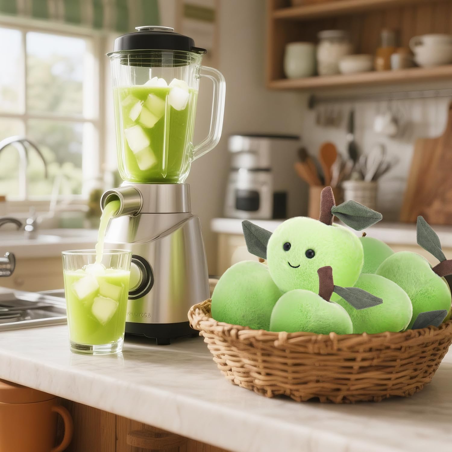 Apricot Lamb Sweet Green Apple Plushies Stuffed Animals for Kids Soft Cute Plush Toys for Baby Girl and Boy Fluffy Green Fruit 5 Inches - Image 2