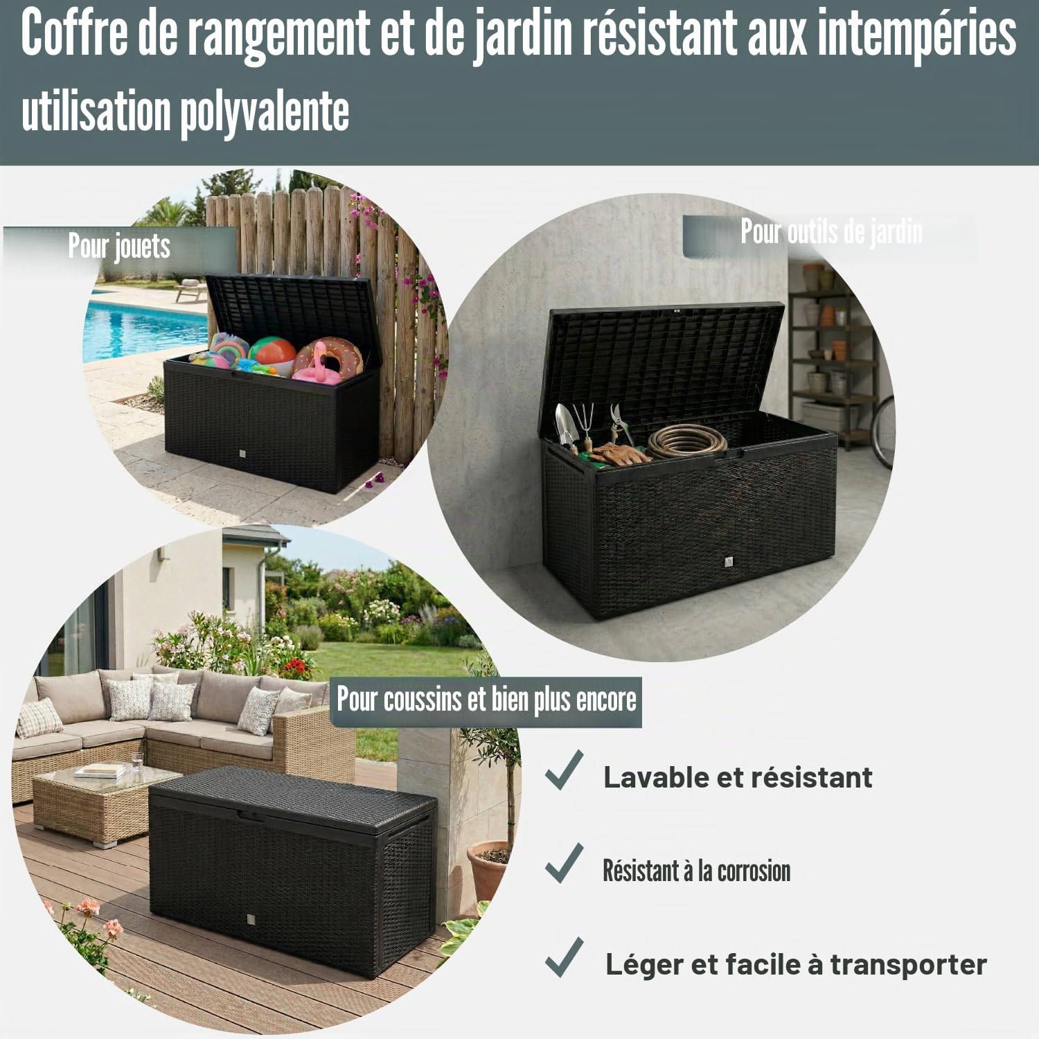 BOXE RATO PLUS 290L. coffre de jardin, dimensions (mm) 1140x470x594, couleur Anthracite