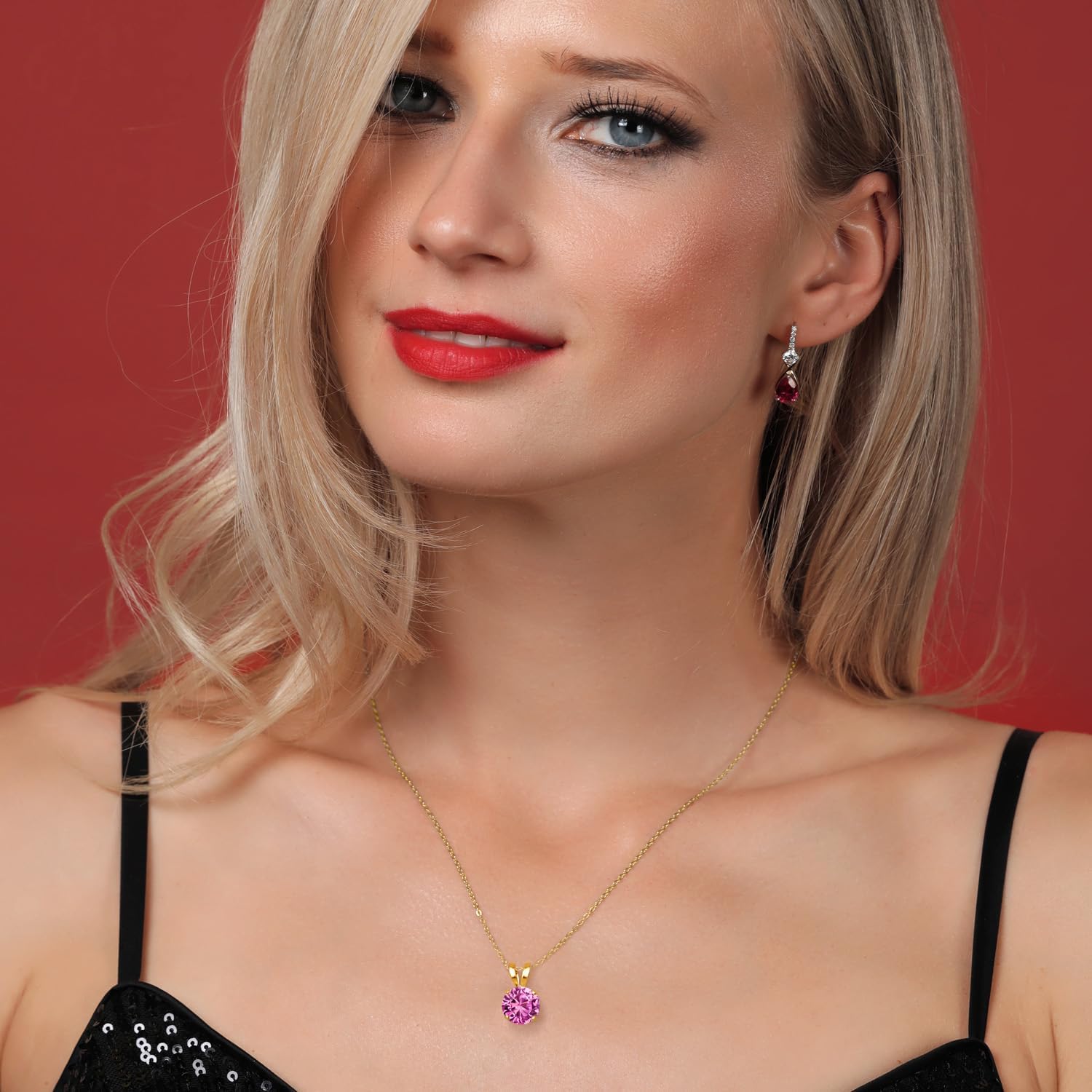 Gem Stone King 14K Yellow Gold Pink Created Sapphire Pendant Necklace for Women | 1.00 Cttw | Gemstone September Birthstone | Round 6MM | With 18 Inch Silver Chain - Image 4
