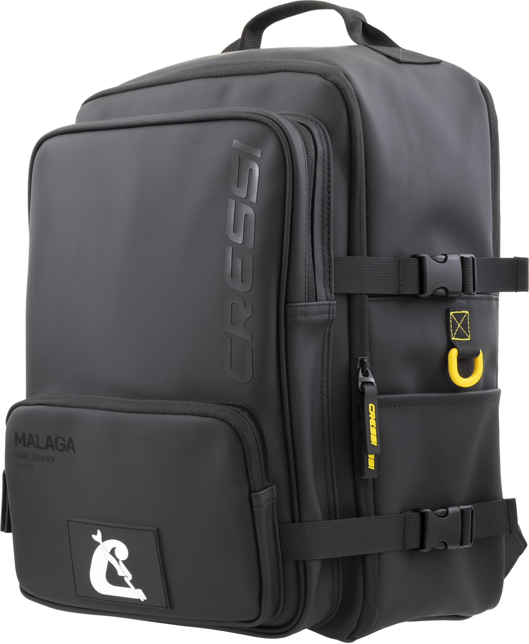 Cressi dal 1946 - Malaga Travel Backpack 28 L - Zaino Idrofobico Unisex Nero/Giallo, Polivalente e Funzionale 40x30x20 cm, Idoneo per Bagaglio a Mano Voli Ryanair, Easyjet, Wizz Air