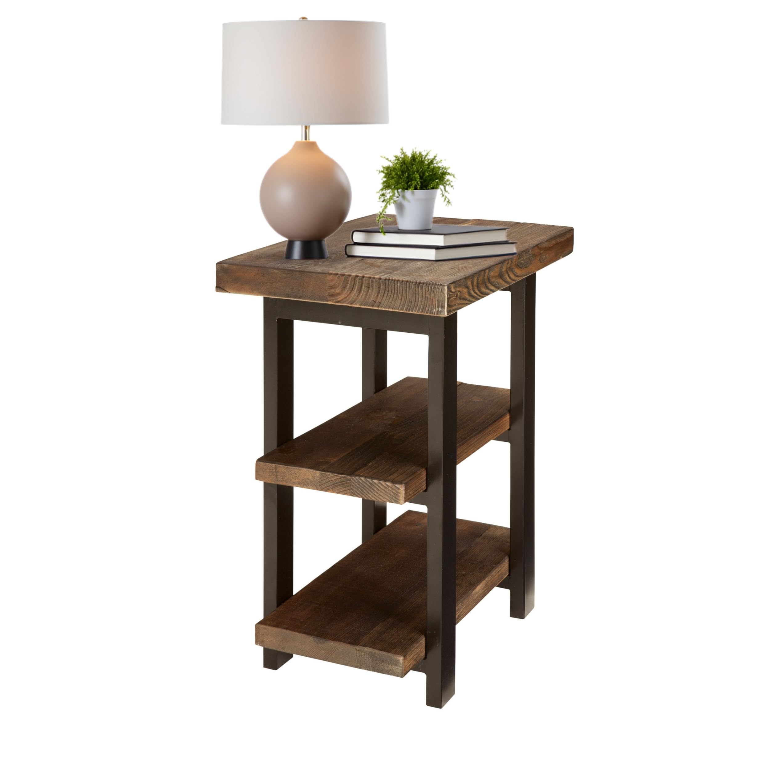 Pomona 3-Tier Solid Wood End Table with Storage Shelves – Rustic Industrial Space-Saving Side Table or Nightstand for Living Room, Bedroom, or Entryway by Alaterre Furniture