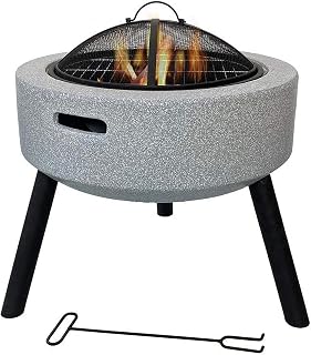 Fire Pit Outdoor Barbecue Grill,Fire Pit with BBQ Grill Shelf, Geo Fire Pit Bowl with Triangle Bracket Material Outdoor Garden Fire