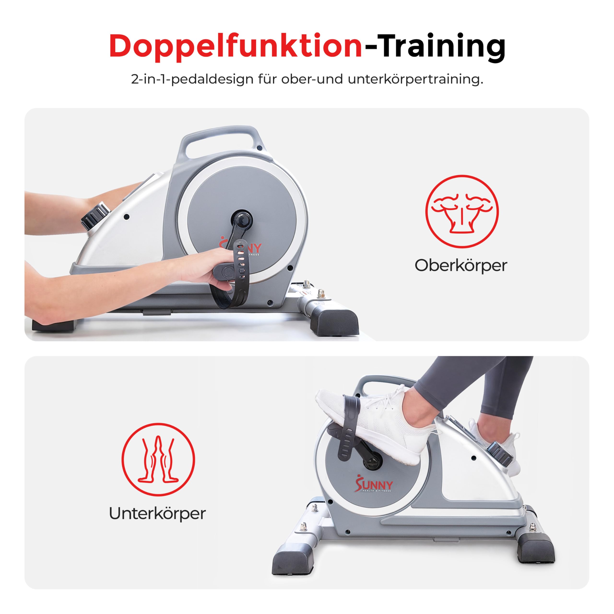 Sunny Health & Fitness Smart Mini-Bike, Pedaltrainer für Arme und Beine | SunnyFit-App, Doppelfunktion, Gelenkschonendes Radtraining, Für Reha und Regeneration, Platzsparendes, Kompakt und Tragbar