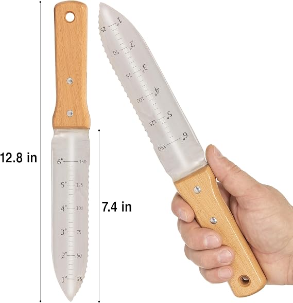 Grampa's Weeder & Garden Knife Bundle - Original Stand Up Weed Puller with Bamboo Handle & 4-Claw Steel Head + Versatile 7 Hori Hori Knife with Serrated & Straight Blade for Weeding, Digging, and Pla