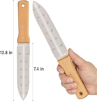 Grampa's Weeder & Garden Knife Bundle - Original Stand Up Weed Puller with Bamboo Handle & 4-Claw Steel Head + Versatile 7 Hori Hori Knife with Serrated & Straight Blade for Weeding, Digging, and Pla