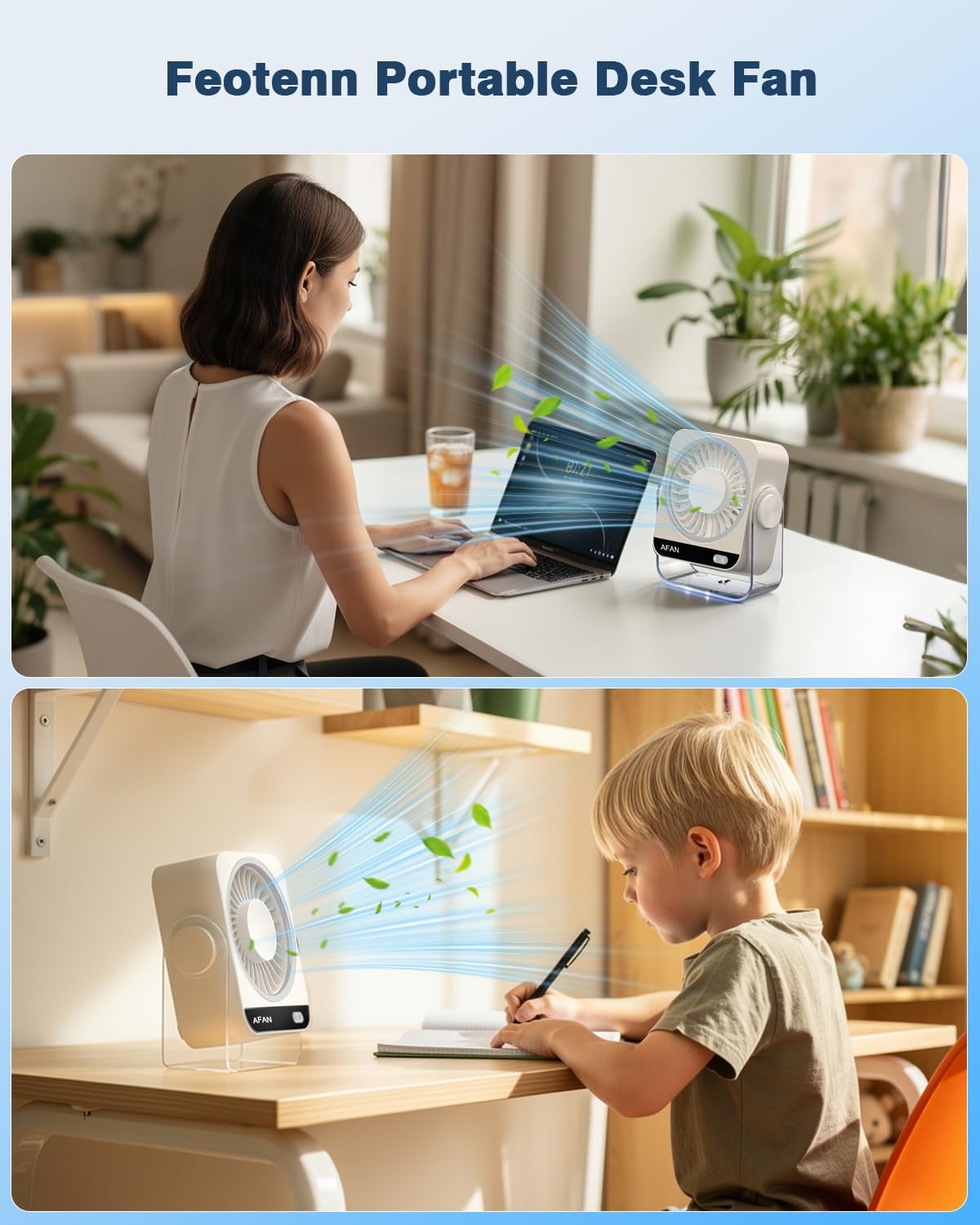 Small Desk Fan, Rechargeable USB Portable Fan, 199 Speeds, 5000mAh 18-Hour Battery, 120° Adjustable Tilt, Quiet Cooling Fans for Home Office Desktop Bedroom Kitchen Camping Travel Essentials (White)