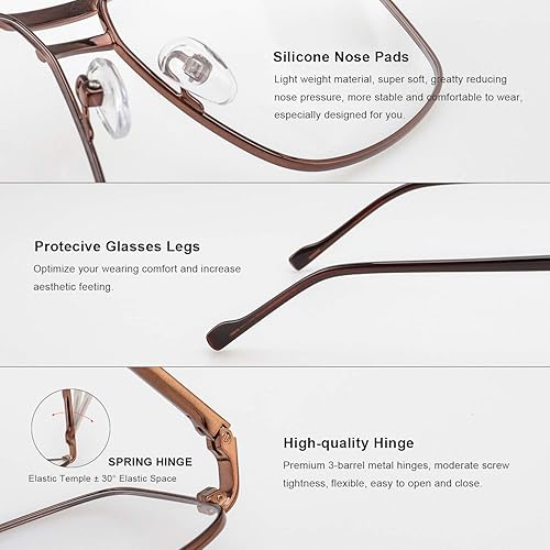 Miniatura 5 de RB.Pilot Lentes de lectura para hombre, cuadrados, de doble puente, bloqueo de luz azul, lectores de computadora