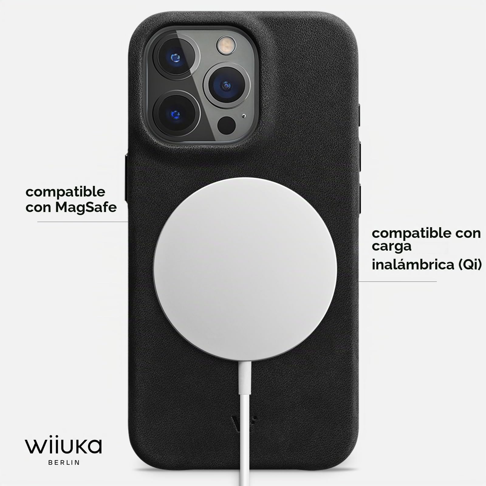 WIIUKA Funda para iPhone 15 Pro Max, piel de Alemania, funda de piel extrafina, funda premium para teléfono móvil, funda, Qi, vintage negro