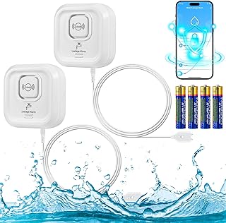 Wassermelder WLAN, 100 dB Lauter Wasser-Sensor, Smart Life App Fernbedienung, Wasseralarm für Küche, Keller und Bad 2 Pack mit Batterien