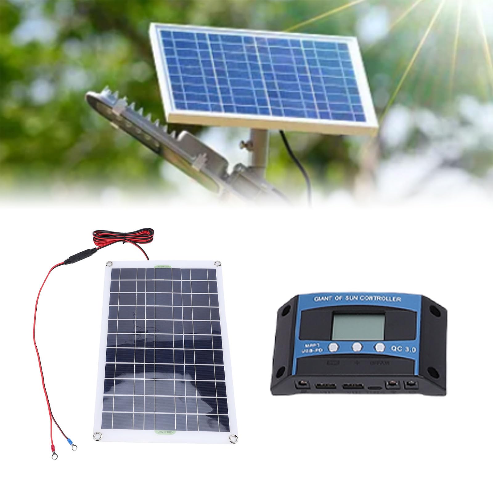 Finitura Pannello fotovoltaico monocristallino da 50 W Clip Semplice Installazione Rapida Include Controller MPPT e Morsetti per Batteria Che garantiscono Ricarica efficiente Sicurezza