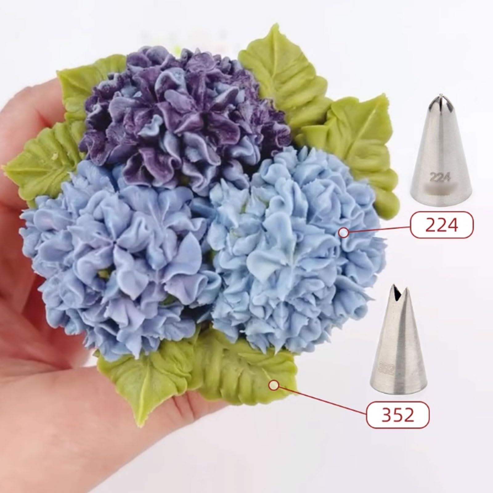 Spritztülle aus Edelstahl for Cupcakes, Blumenspitze, Hortensienstrauß, Dekorationsdüse for cremefarbene Blumen, Blattbüschel, Gebäckspitzen
