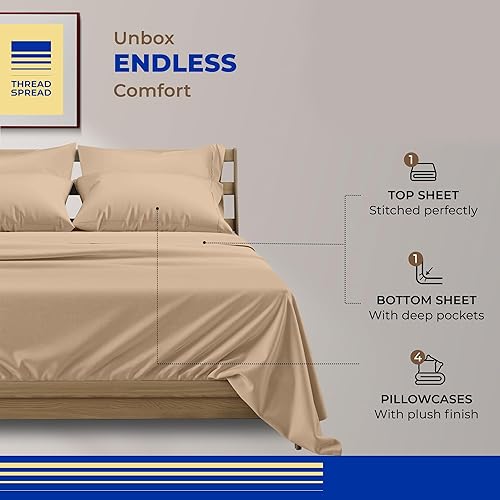 Miniatura 104 de THREAD SPREAD Sábanas 100% de algodón egipcio, tamaño individual, 800 hilos altos, 3 piezas, sábanas individuales extra largas para dormitorio