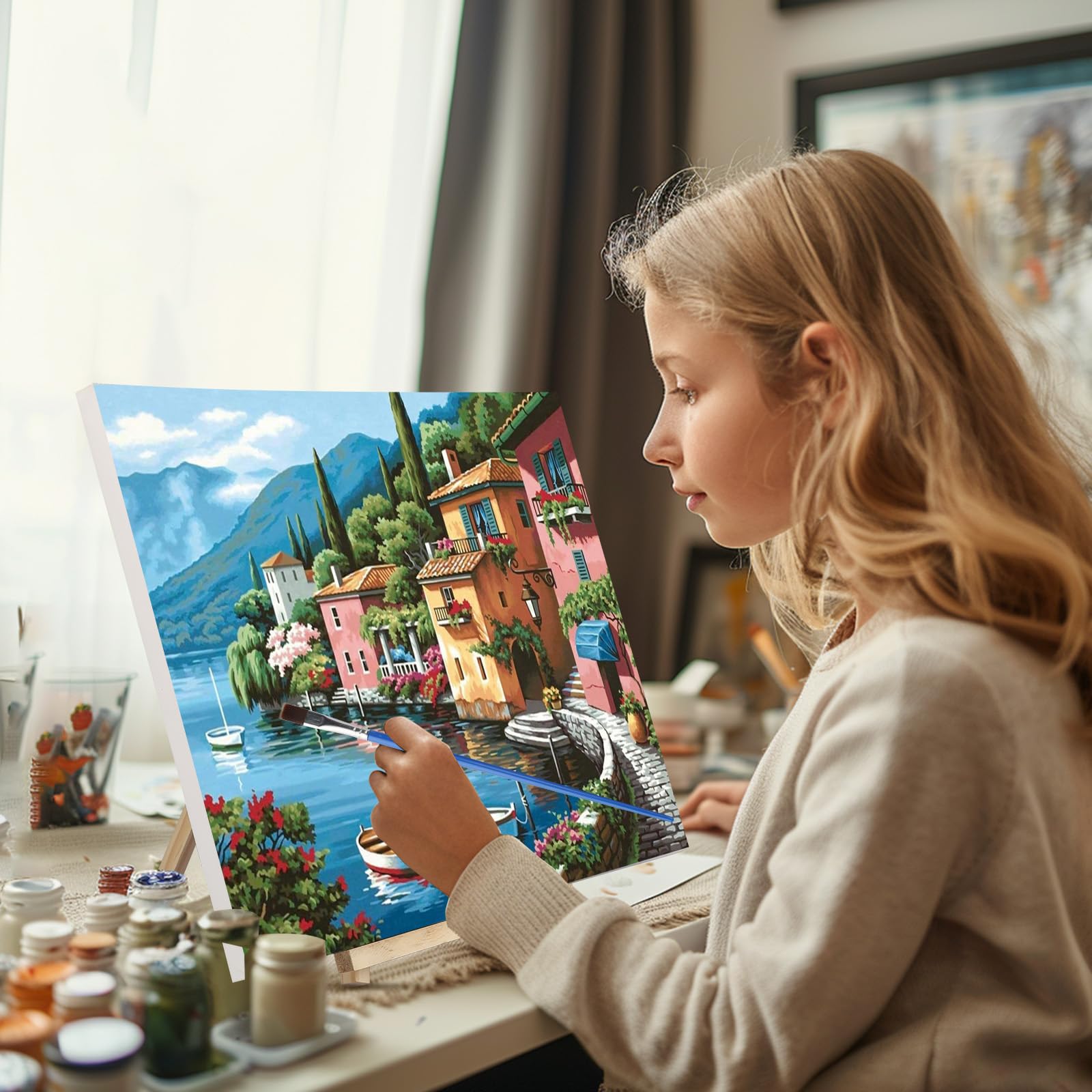 Lxmsja Framed Paint by Numbers for Adults Beginner with Wooden Easel Landscape Painting by Numbers for Adults on Canvas DIY Acrylic Painting Kit Art and Crafts for Home Wall Decor 8x12inch - Image 2