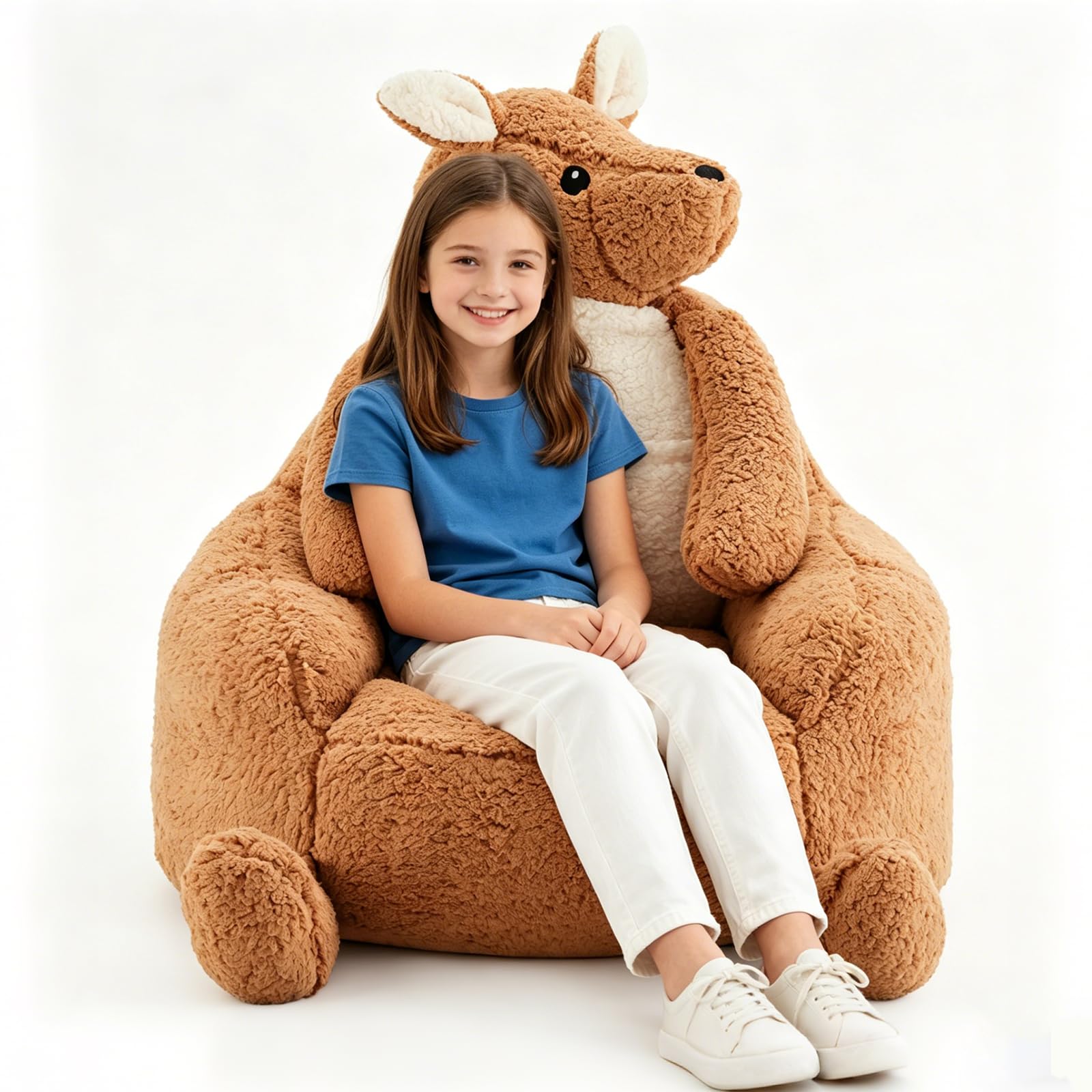 31 Inhces Memory Foam Bean Bag Chair - Ultra Soft Faux Rabbit Fur Sofa with Handle &amp; Machine Washable Cover, Comfy Lazy Chair for Kids Teens, Perfect for Reading Gaming in Living Room Bedroom，Brown