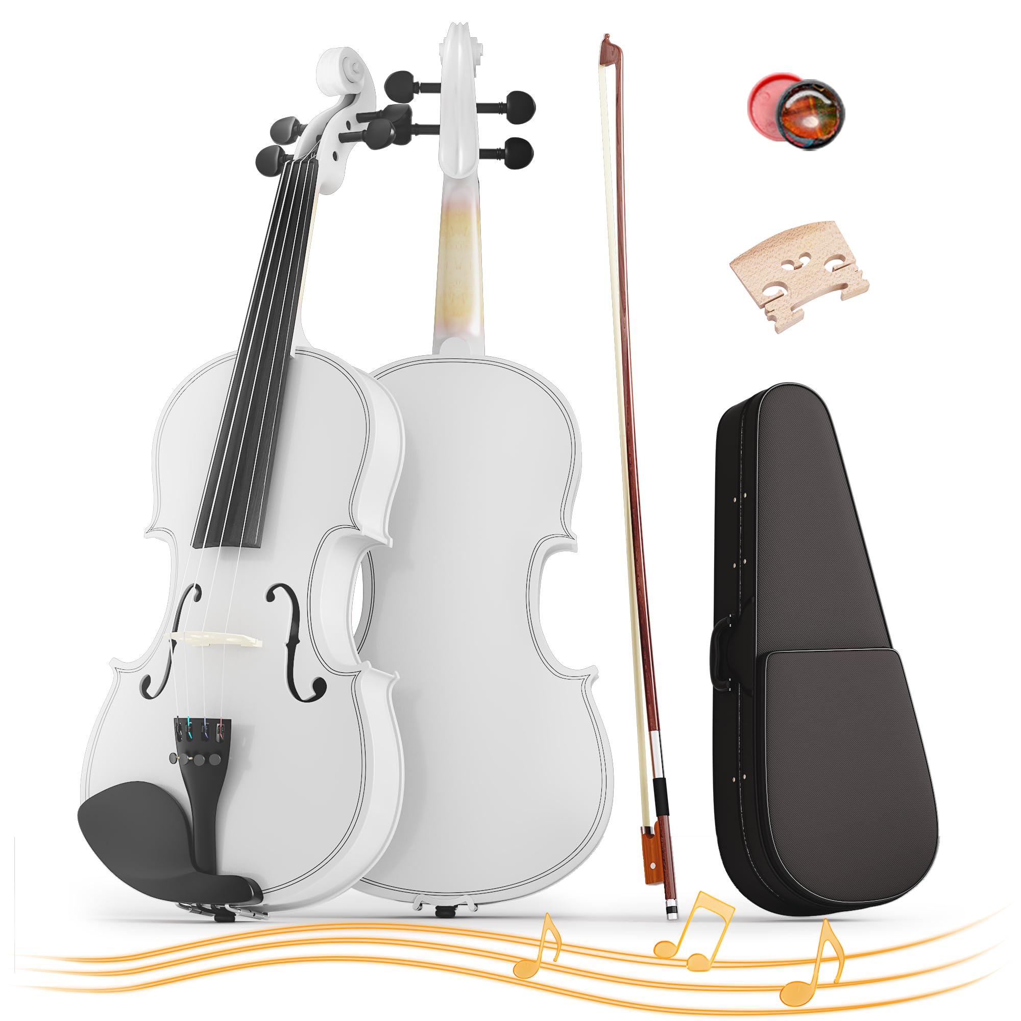 4/4 Full Size Beginner Violin, Acoustic Fiddle Set for Adults, Teens, and Students (Age 12+), with Case, Bow, Bridge, and Rosin (White)