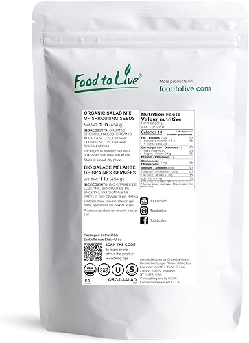 Miniatura 2 de Mezcla de ensalada orgánica de semillas germinantes, 1 libra, brócoli sin OMG, rábano, trébol, alfalfa. Rica tasa de germinación, no irradiada,