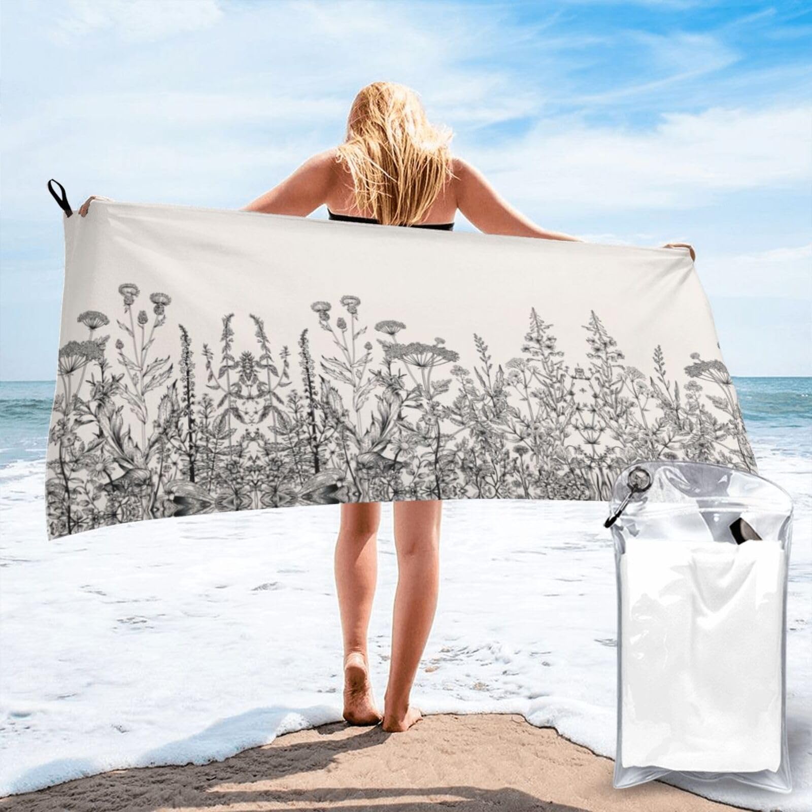 AYYQWE Floral Herbs Botanical Engraving Print Lightweight Towel For Men Women Travel Beach Camping Hiking Yoga Swimming Sports
