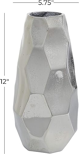 Miniatura 8 de Deco 79 Jarrón decorativo de metal de aluminio para centro de mesa, florero geométrico para decoración del hogar, 6 x 5 x 12 pulgadas, plateado