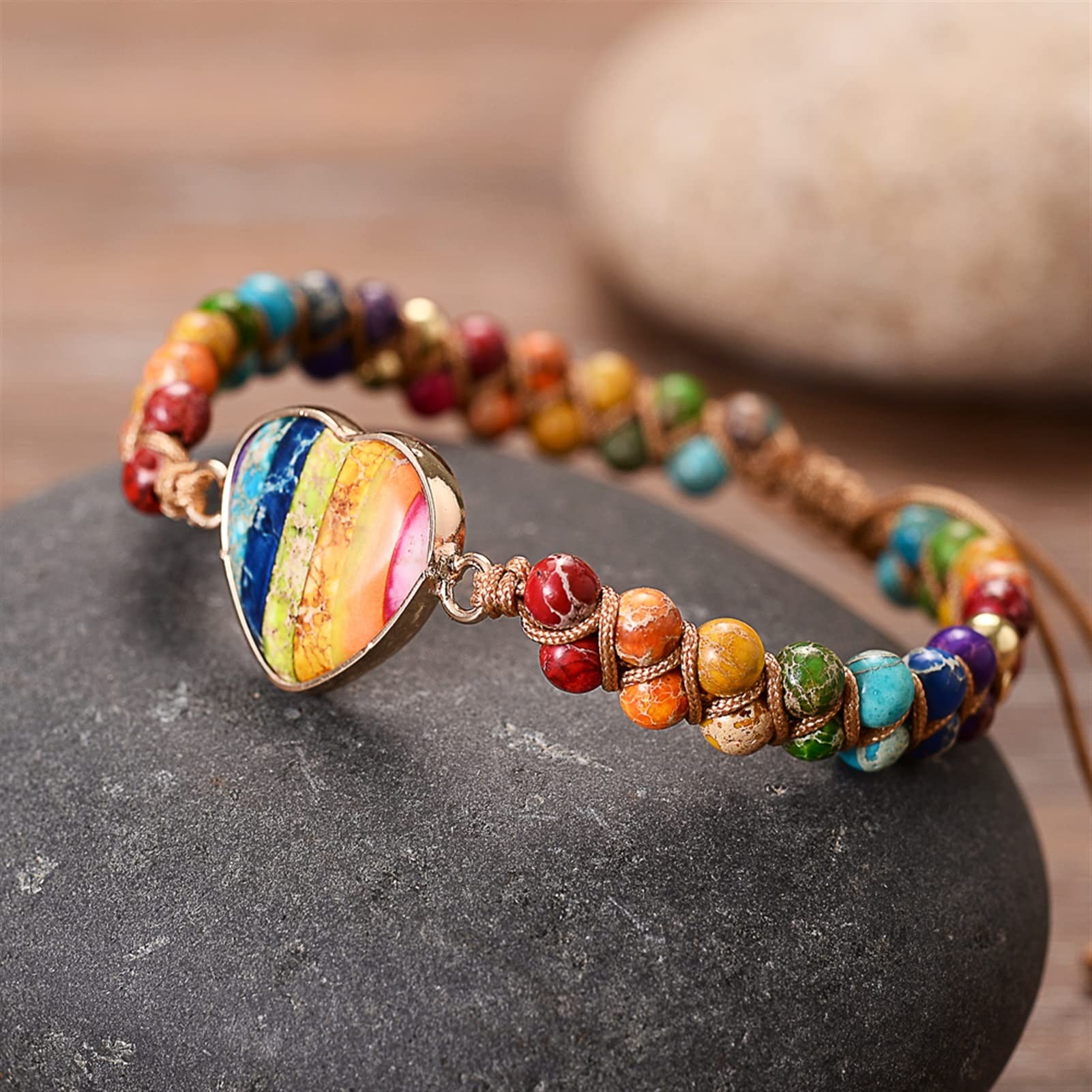 7 Chakra-Herz-gewebte Armbänder, handgefertigte Natursteine, geflochtenes Freundschaftsarmband, Paar-Schmuck, Geschenk, Armband-Schmuck