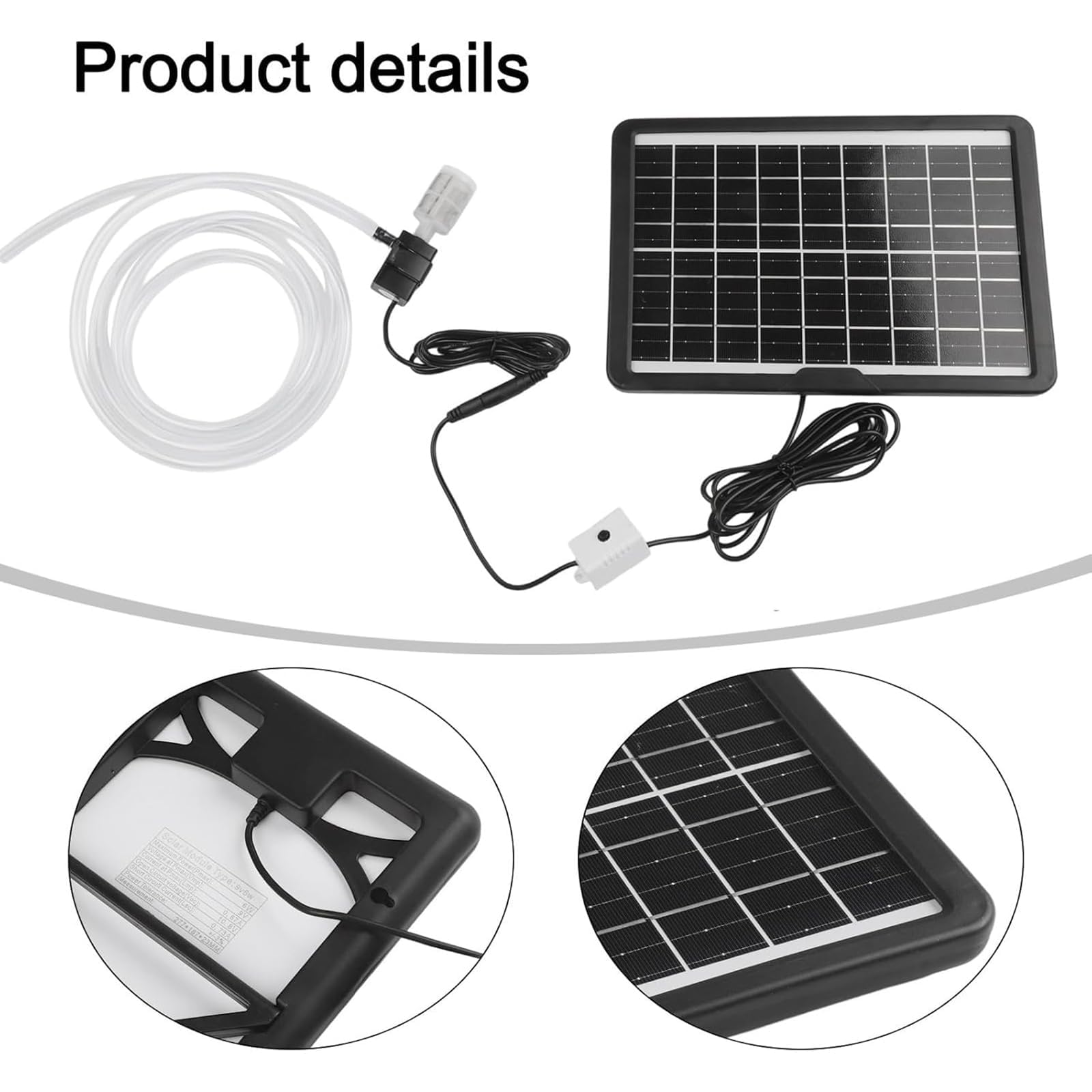 Bomba de Agua Solar para Estanque Exterior, Bomba Sumergible 12V DC 240L/h con Panel Solar 6W/9V y Tubo de 200cm, Kit Completo para Fuentes, Peceras y Jardines