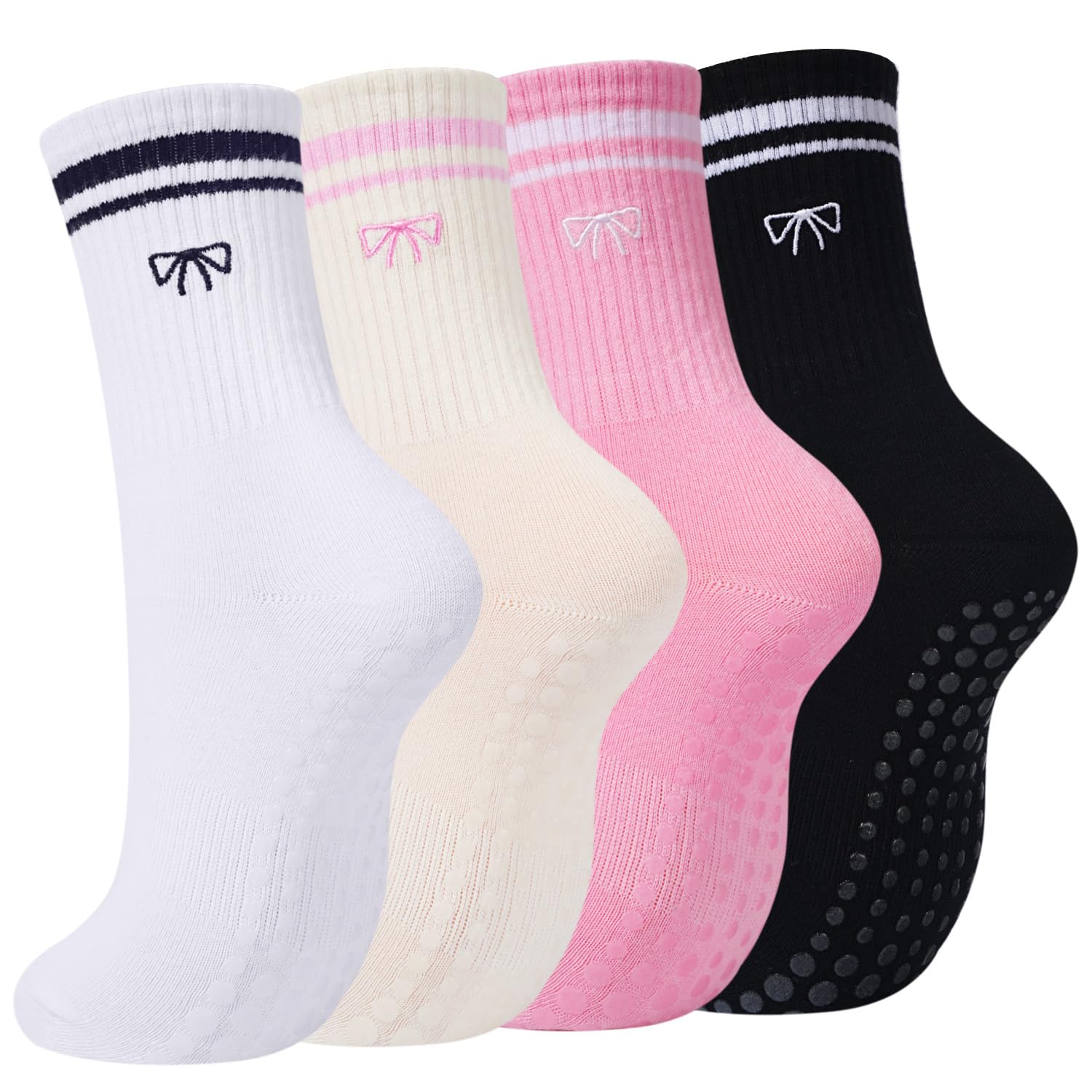 Blu Ninfee Pilates Socken Damen 39-42, Yoga Stoppersocken mit Noppen, 4Paar | Rutschfeste Socken Damen, Antirutschsocken für Pilates Reformer Yoga Matte Barre Tanz Trampolin Fitness, Geschenk für Frauen