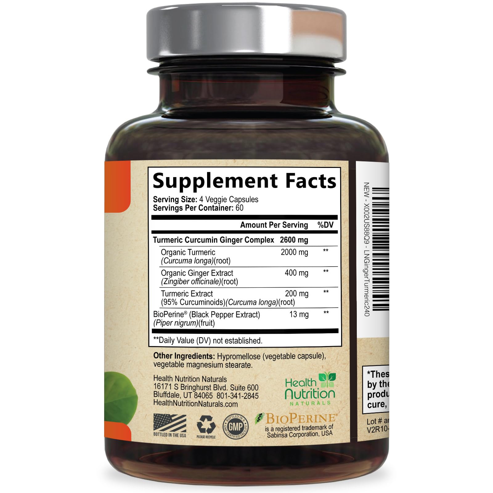 Turmeric Curcumin Supplement - 95% Curcuminoids with Organic Turmeric & Ginger, BioPerine Black Pepper Extract for Best Absorption - Natural Vegan Joint & Immune Support, Bottled in USA - 240 Capsules — Amazon image 9