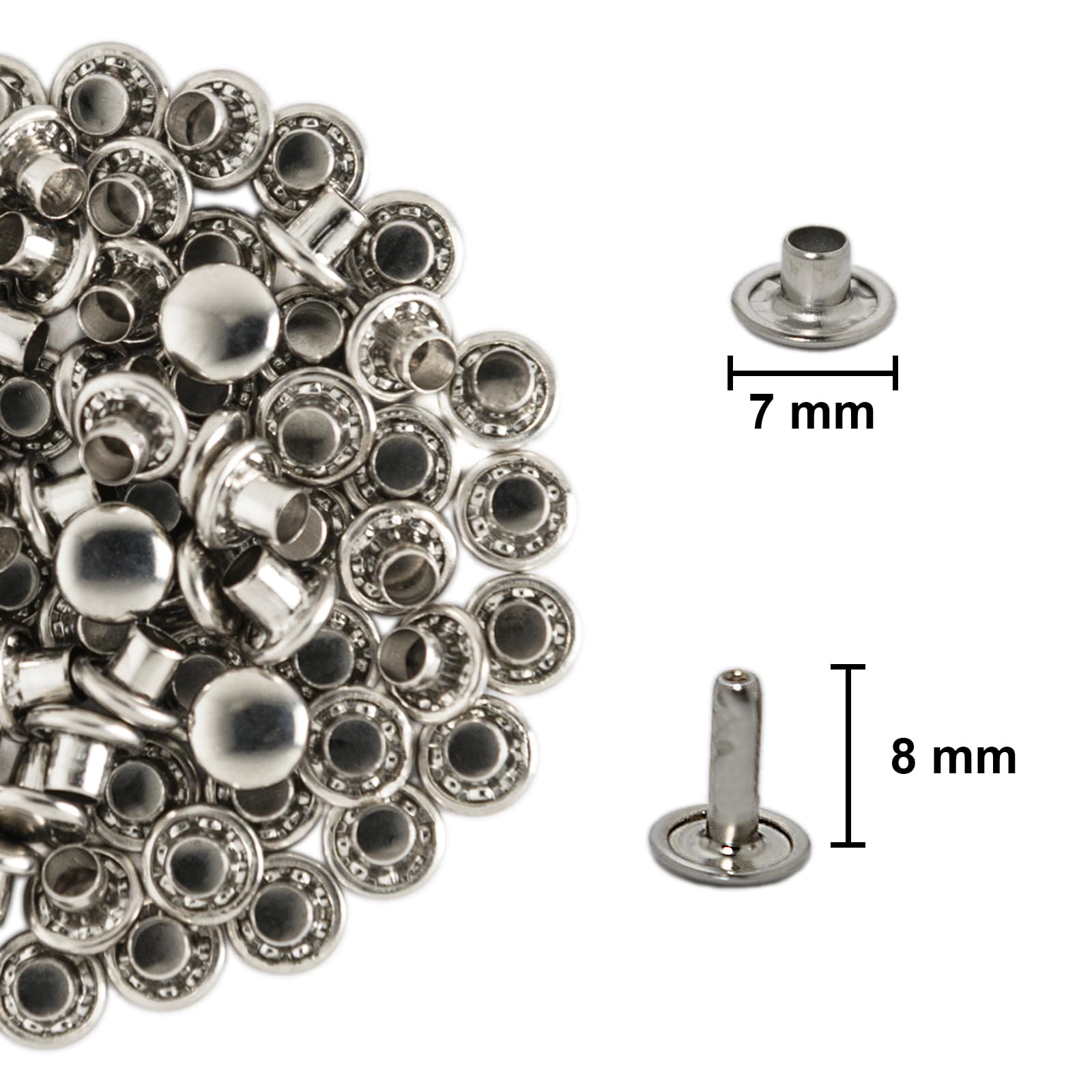 CATTANEO 100 Rivetti in Ferro Doppia Testa 9x8mm Set per Cuoio Tessuti Borse Scarpe Abbigliamento Made in Italy