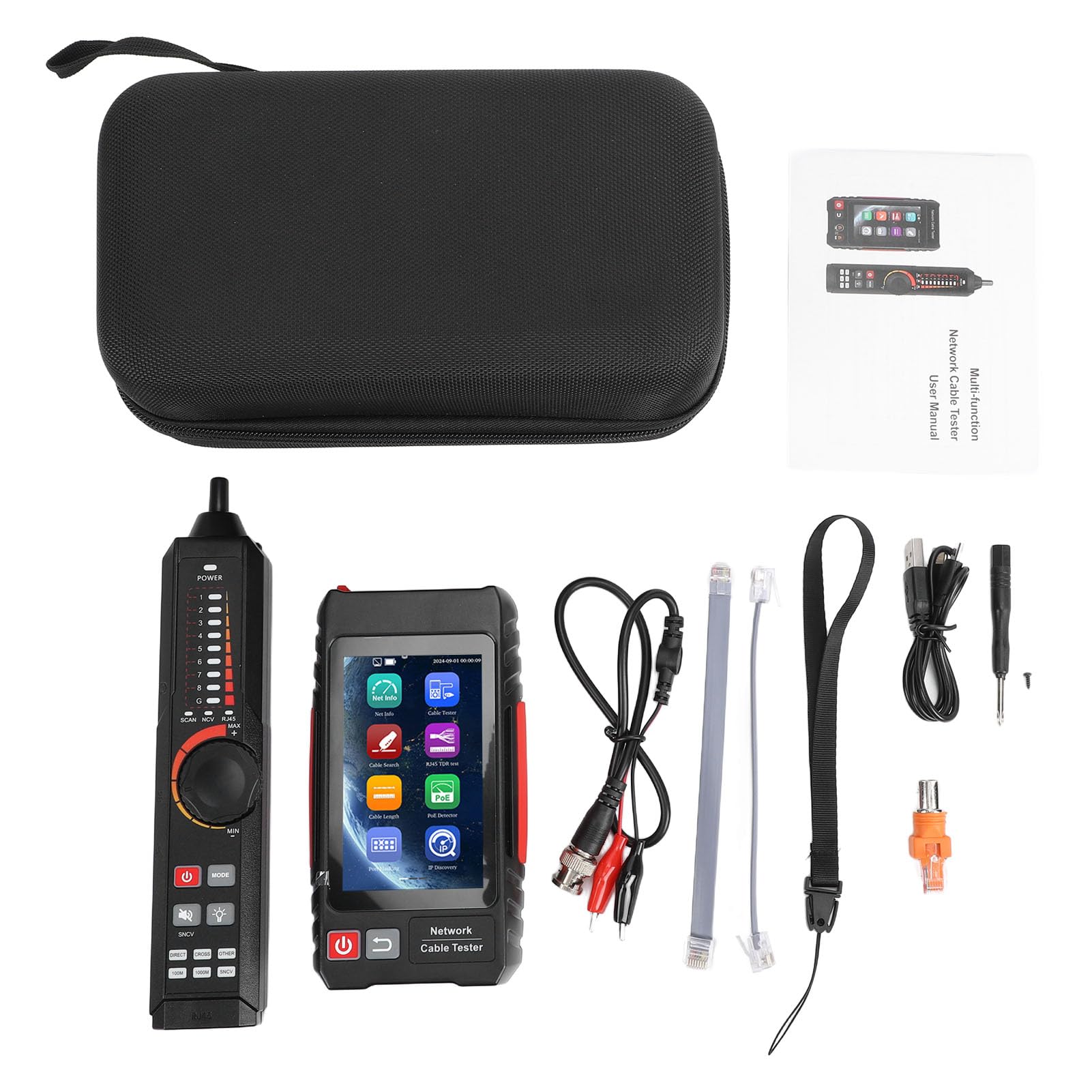 Tester per Cavi Ethernet, Tester per Cavi di Rete e Supporto Tracker Test UTP, RJ45 TDR, Misurazione FTP per RJ45, BNC, Telefonica, Cavo Metallico con Touch Screen IPS da