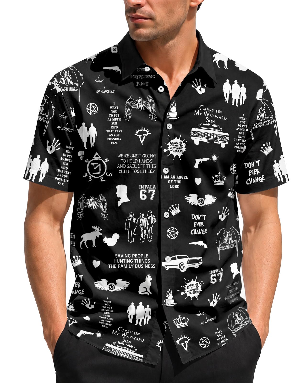 99TIMORO Horror Movie Men's Halloween Button Down Shirts Short Sleeve Top