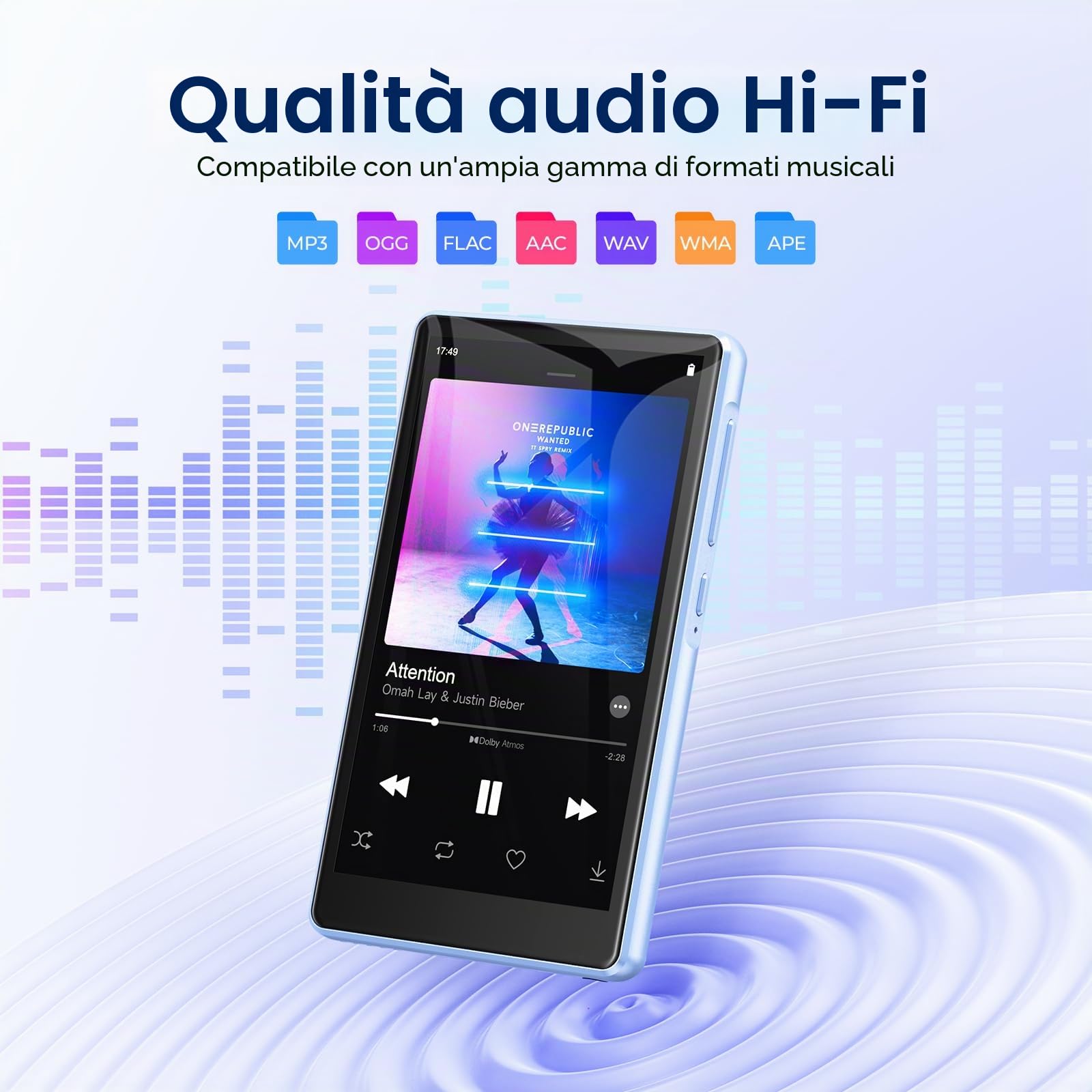 160 GB Lettore MP3 con Spotify, Bluetooth e WiFi, schermo touchscreen da 4,5 pollici, lettore MP4, lettore musicale Android 13 MP3 MP4 con Spotify, Play Store, Amazon Music, Deezer, radio FM
