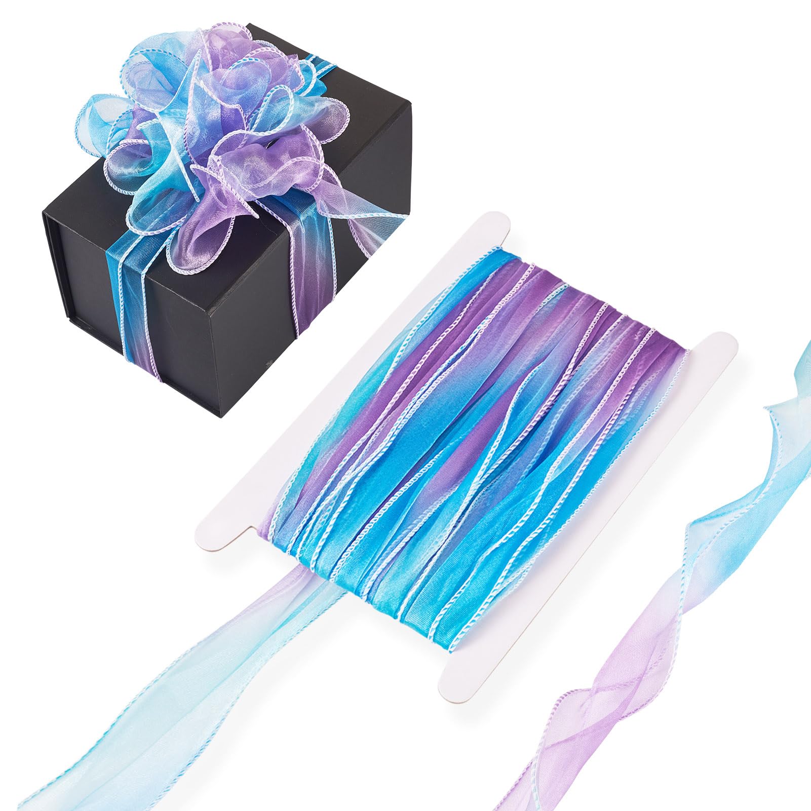 Cheriswelry 10m Rainbow Ribbon 55mm Gradient Iridescent Wave Chiffon Colorful Trims Sheer Tulle Organza Ribbons for DIY Clothes Wedding Decorative Wrapping, Purple