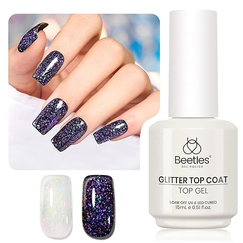 beetles Gel Polish Esmalte de uñas de gel holográfico con purpurina de 0.5 onzas líquidas, capa superior iridiscente brillante iridiscente, esmalte