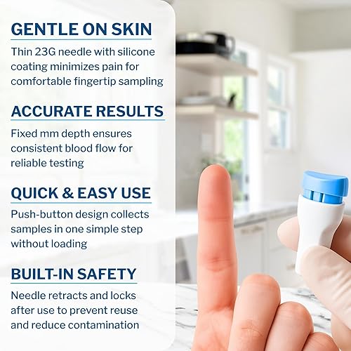 Miniatura 5 de McKesson Lanceta de seguridad, retráctil, activación con botón pulsador, ideal para análisis de sangre, estéril, de uso único, calibre 23,