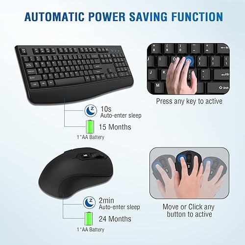 Miniatura 3 de Combo de teclado y mouse inalámbricos, tamaño completo de 2.4 GHz cómodo reposamanos y mouse inalámbrico óptico para Windows, Mac OS PCcomputadoras